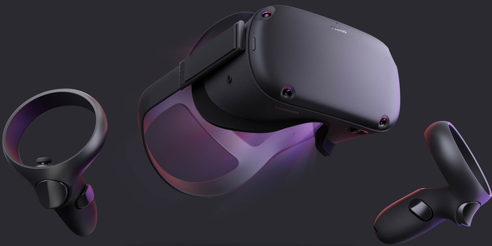 A VR headset with two VR controllers