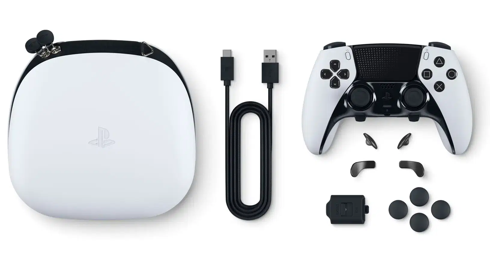 The new DualSense Edge controller with all its accessories and carrying case