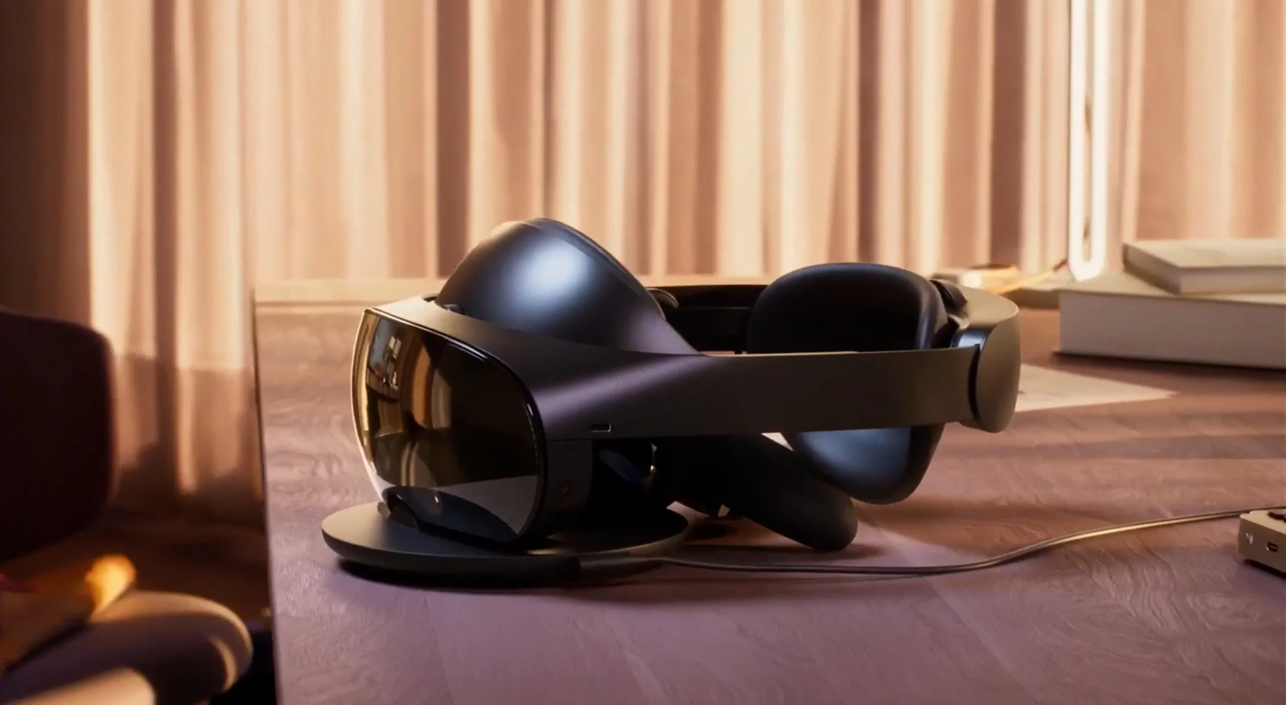 A VR headset sitting on a table